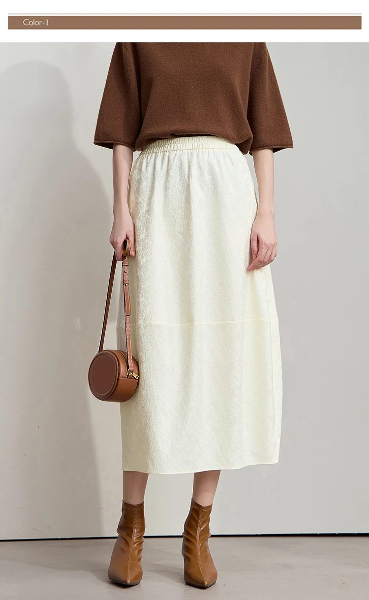 AMII 2026 New Arrival Autumn Quiet Luxury Style Women Skirts Elastic Waistband Loose Elegant Solid Lantern Dress 12523032