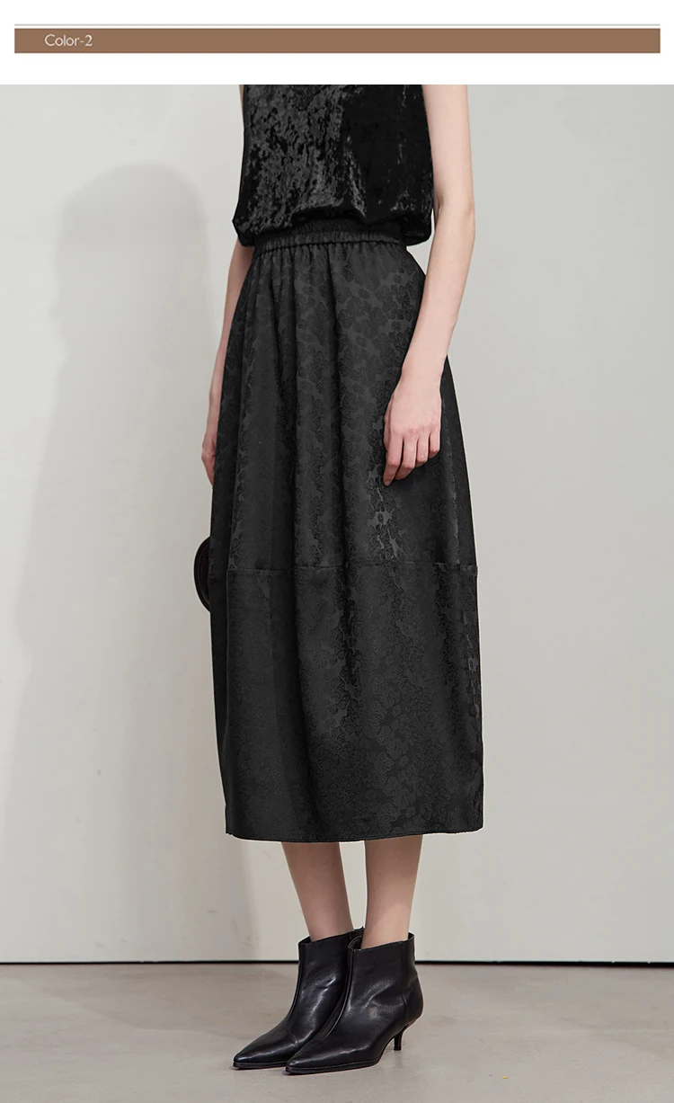 AMII 2026 New Arrival Autumn Quiet Luxury Style Women Skirts Elastic Waistband Loose Elegant Solid Lantern Dress 12523032