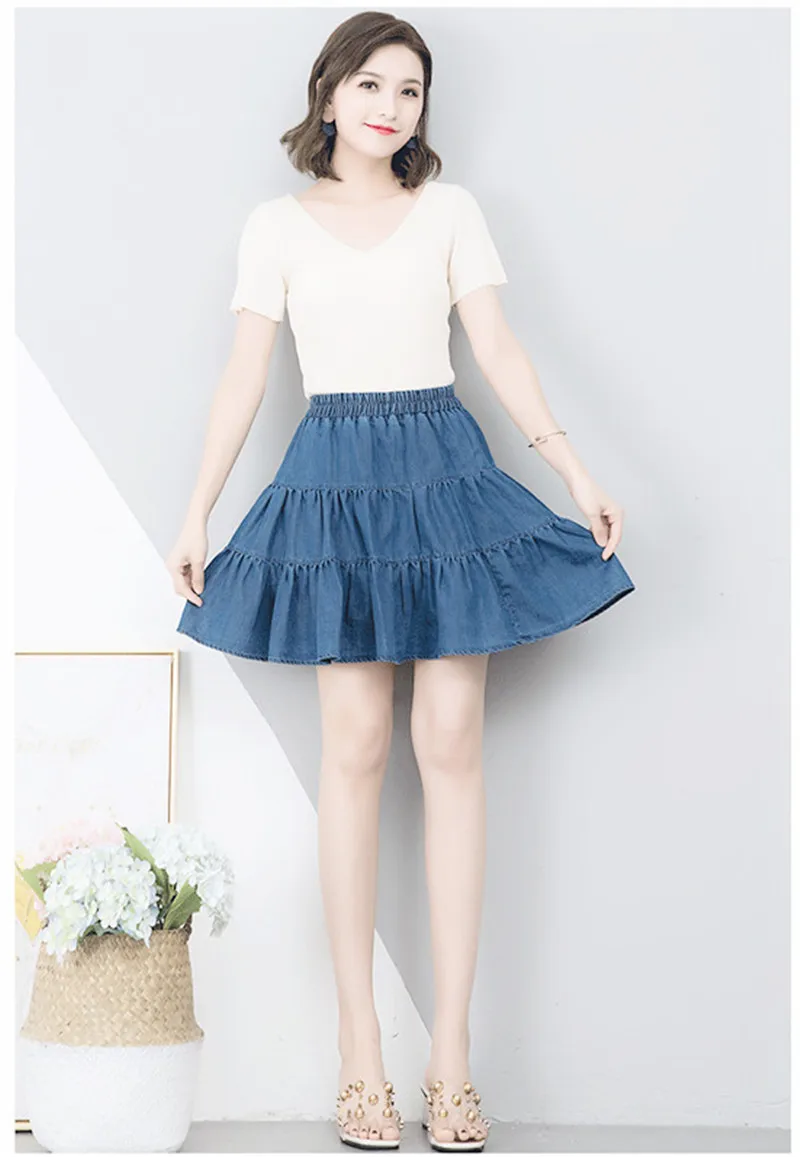 Korean sexy mini Pleated Skirt Y2K Clothes Women Summer Ruffle High Waist Jeans Skirt 2026 New Brand Cotton Denim Skirt Fashion