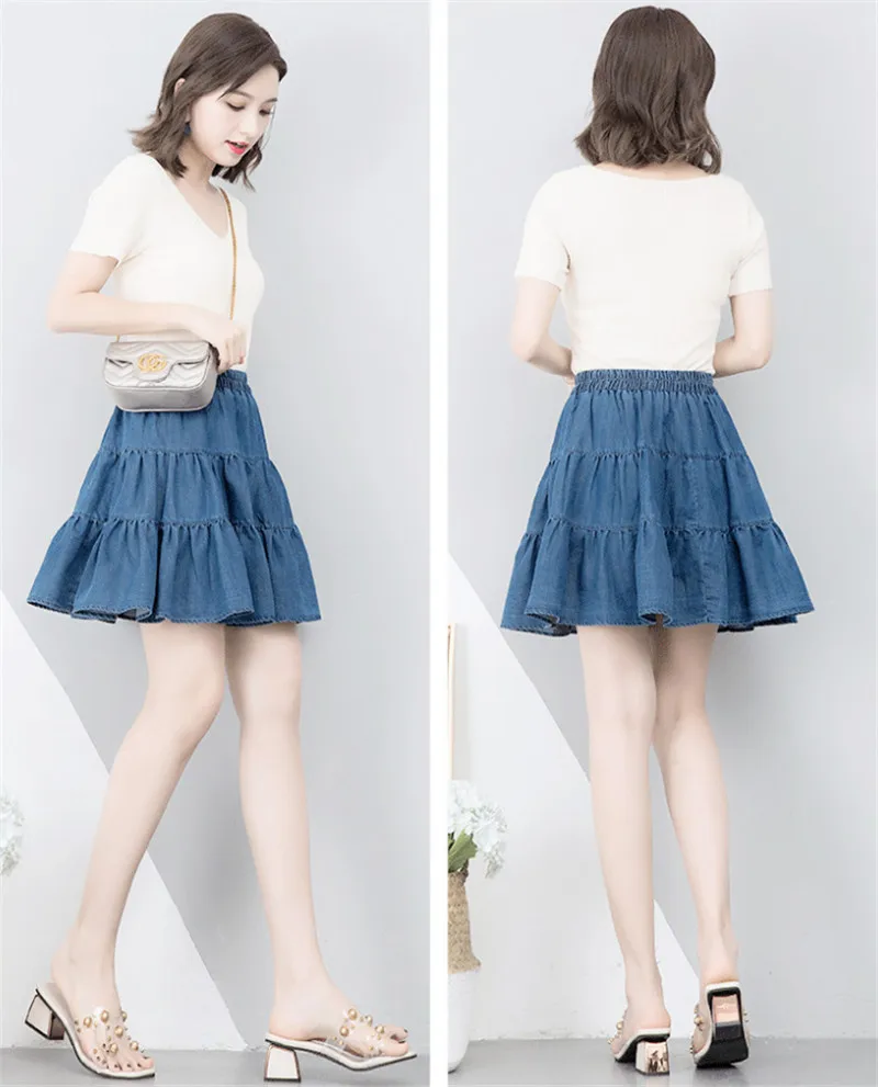 Korean sexy mini Pleated Skirt Y2K Clothes Women Summer Ruffle High Waist Jeans Skirt 2026 New Brand Cotton Denim Skirt Fashion