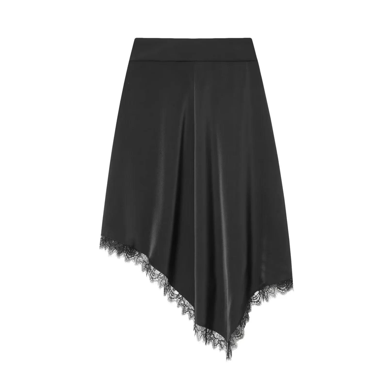 KONDALA Trend Sexy Chic Women Asymmetrical Skirt Solid Lace Zipper Skirt New Fashion 2026 Spring Holiday Party Night Out Skirt