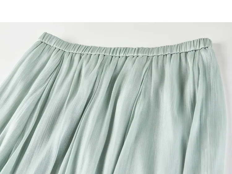 SENTUBILA Women's Summer Skirt 2026 Elegant Elastic Waist Sheen Flowy A Line Long Skirt for Woman Ladies Clothes 162QG4909