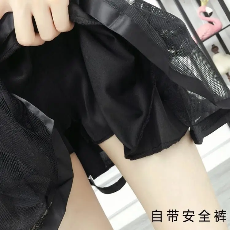 Summer New Elastic High Waist Skirt Women All-match A Line Shaggy Short Skirt Black Mesh Lace Pleated Pure Color Young Fashion