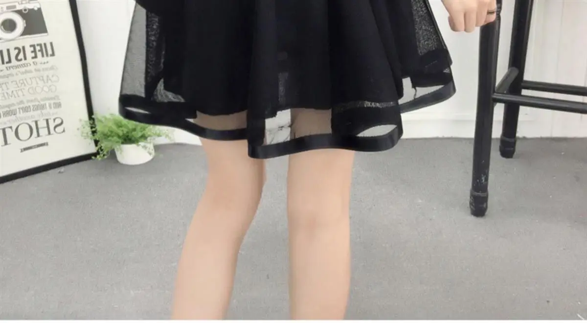 Summer New Elastic High Waist Skirt Women All-match A Line Shaggy Short Skirt Black Mesh Lace Pleated Pure Color Young Fashion