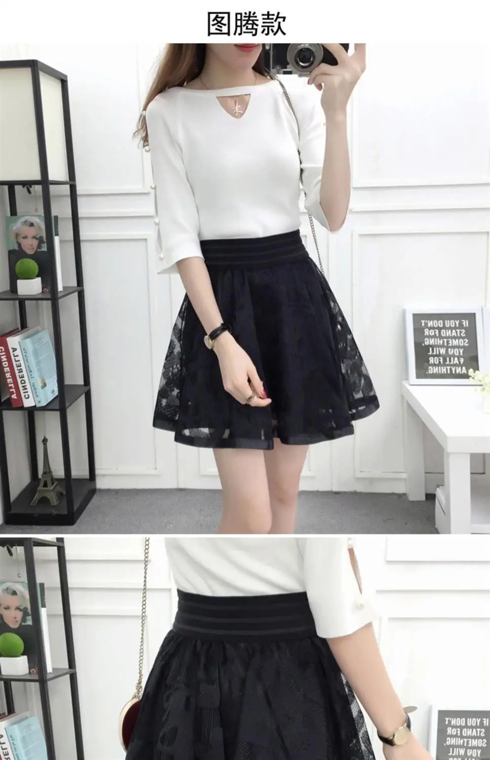 Summer New Elastic High Waist Skirt Women All-match A Line Shaggy Short Skirt Black Mesh Lace Pleated Pure Color Young Fashion
