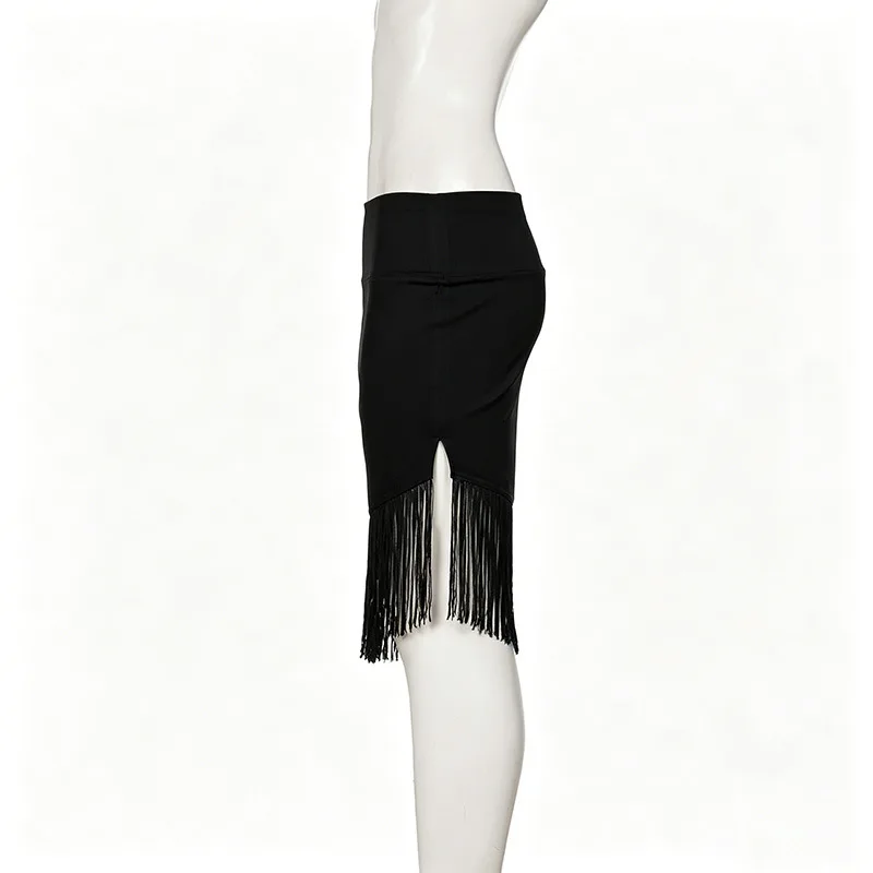 European American Low Rise Elegant One Piece Tassel Skirt Knitted Irregular Strap Wrapped Mid Length Skirt