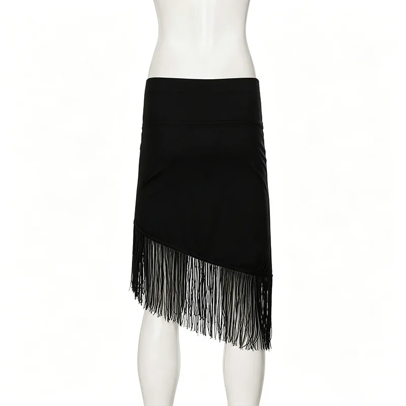 European American Low Rise Elegant One Piece Tassel Skirt Knitted Irregular Strap Wrapped Mid Length Skirt