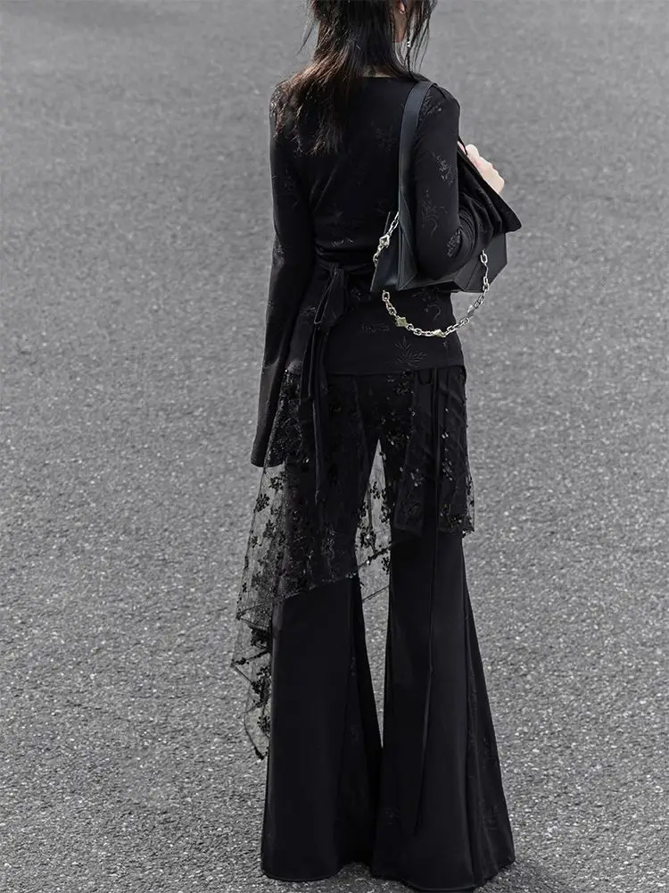 Harajuku Women Fairy Gauze Glitter Skirts See Through Irregular Bandage Skirt Vintage Grunge Trendy Mujer Faldas Y2k Aesthetic