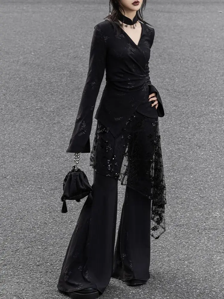 Harajuku Women Fairy Gauze Glitter Skirts See Through Irregular Bandage Skirt Vintage Grunge Trendy Mujer Faldas Y2k Aesthetic