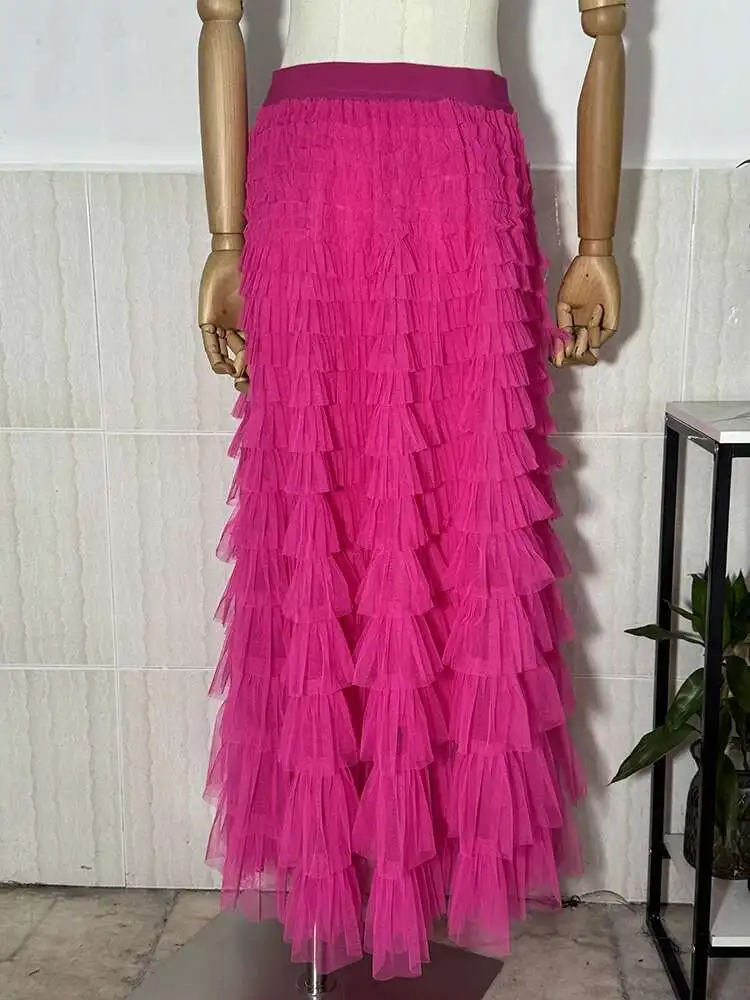 LANMREM Fashion Mesh Skirt Women High Waist A-line Gauze Spliced Solid Color Loose Skirts Versatile 2025 Spring New 2AA4000