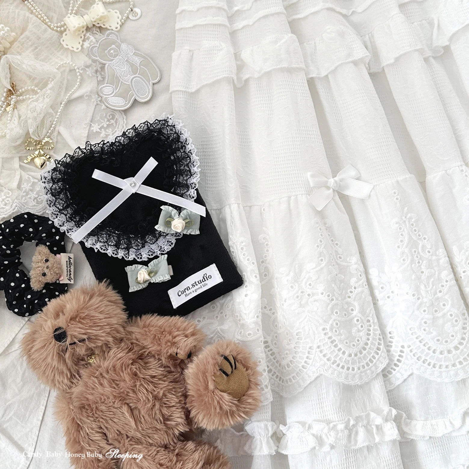 Japanese Mori Artistic Style Embroidered Lace Bow Ruffled Elastic High Waist A-line Retro Casual Lolita Long Skirts for Women