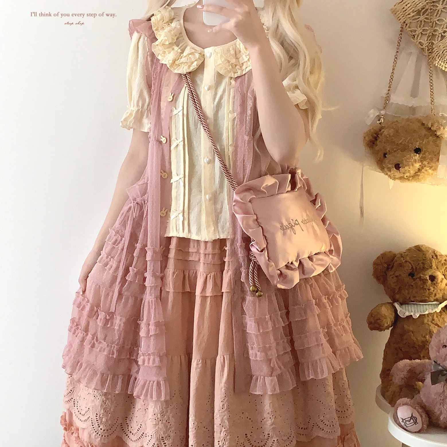 Japanese Mori Artistic Style Embroidered Lace Bow Ruffled Elastic High Waist A-line Retro Casual Lolita Long Skirts for Women
