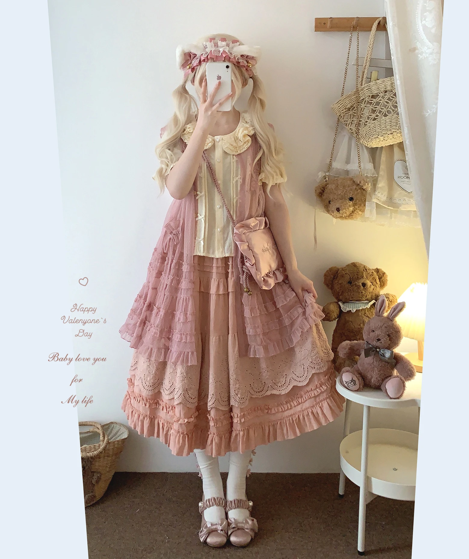 Japanese Mori Artistic Style Embroidered Lace Bow Ruffled Elastic High Waist A-line Retro Casual Lolita Long Skirts for Women