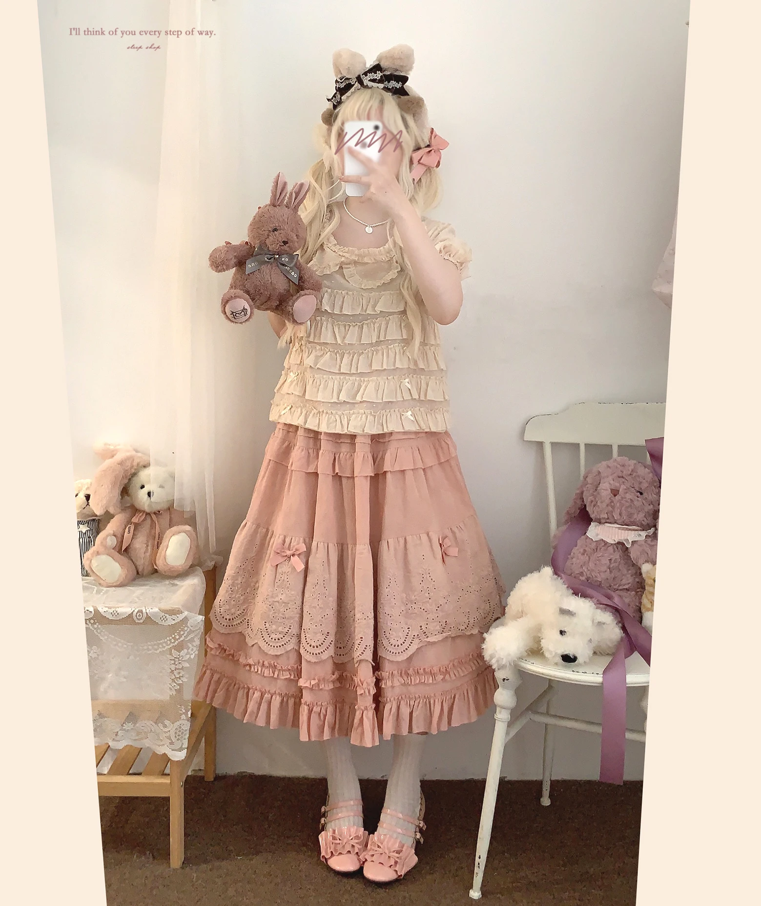 Japanese Mori Artistic Style Embroidered Lace Bow Ruffled Elastic High Waist A-line Retro Casual Lolita Long Skirts for Women