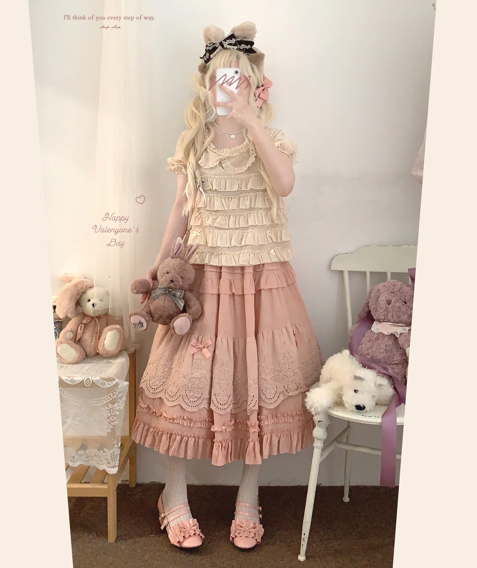 Japanese Mori Artistic Style Embroidered Lace Bow Ruffled Elastic High Waist A-line Retro Casual Lolita Long Skirts for Women