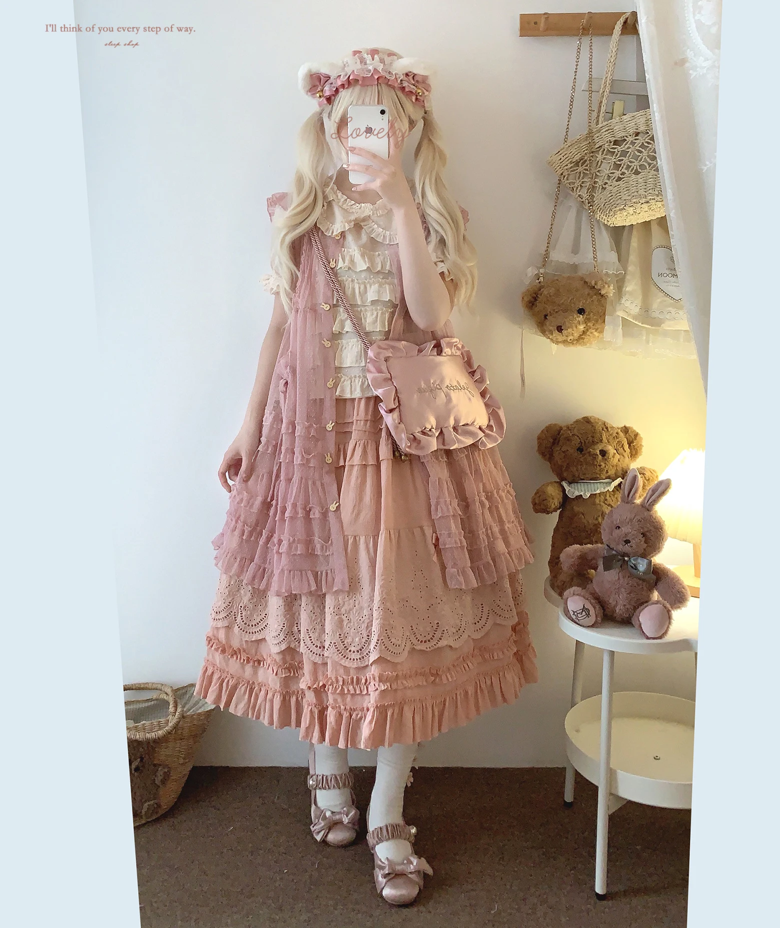 Japanese Mori Artistic Style Embroidered Lace Bow Ruffled Elastic High Waist A-line Retro Casual Lolita Long Skirts for Women