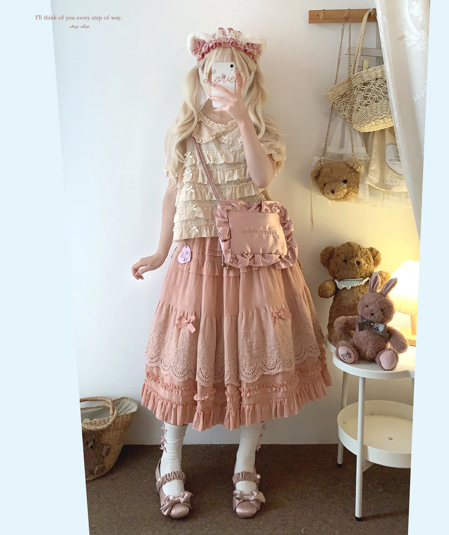 Japanese Mori Artistic Style Embroidered Lace Bow Ruffled Elastic High Waist A-line Retro Casual Lolita Long Skirts for Women