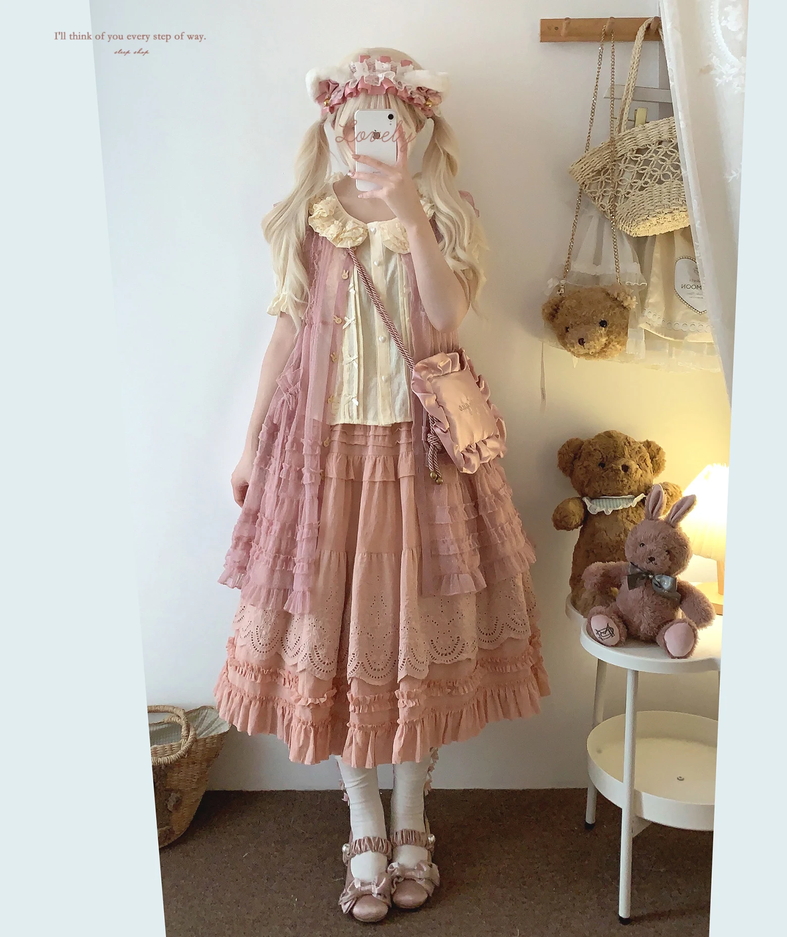 Japanese Mori Artistic Style Embroidered Lace Bow Ruffled Elastic High Waist A-line Retro Casual Lolita Long Skirts for Women