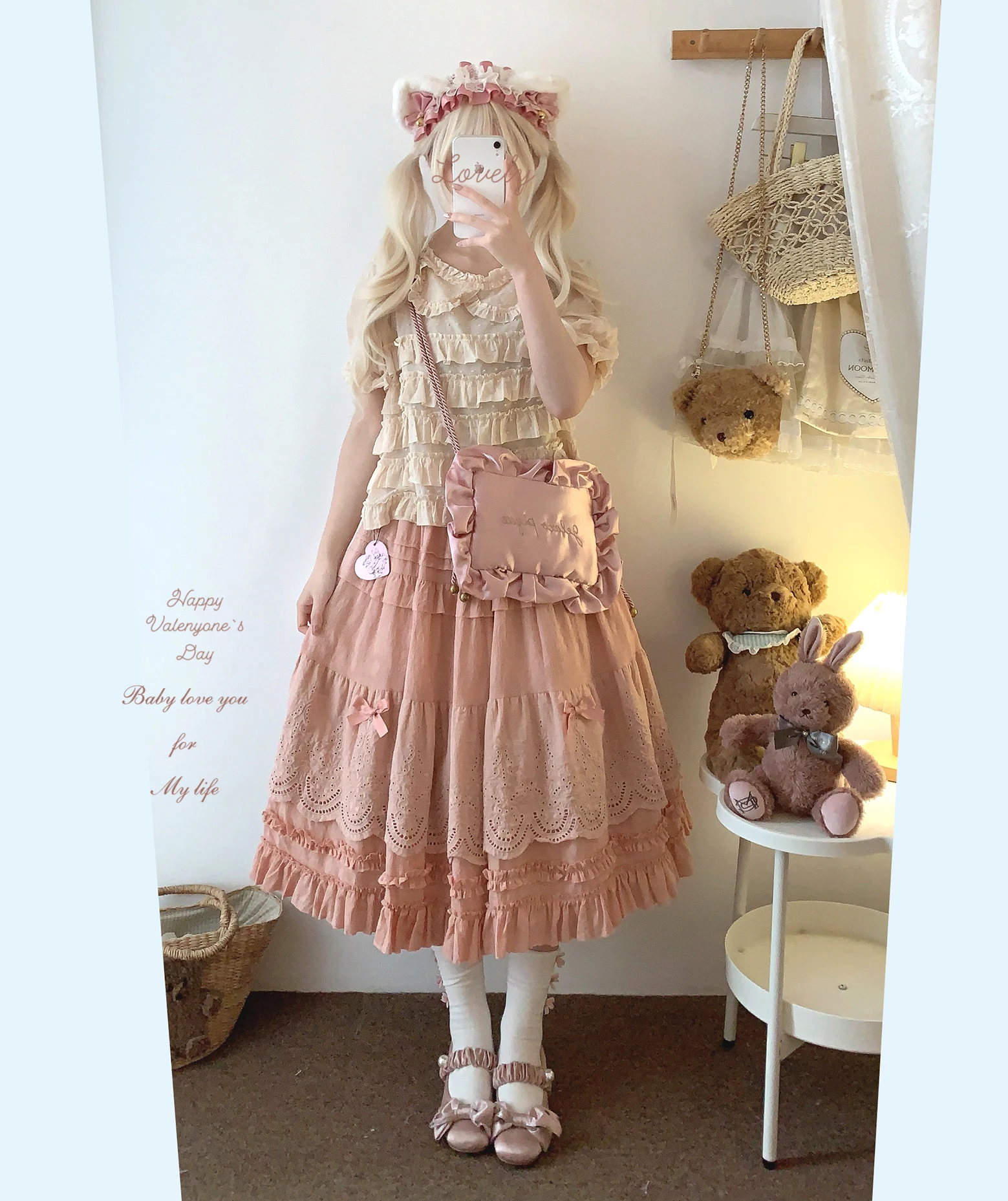 Japanese Mori Artistic Style Embroidered Lace Bow Ruffled Elastic High Waist A-line Retro Casual Lolita Long Skirts for Women