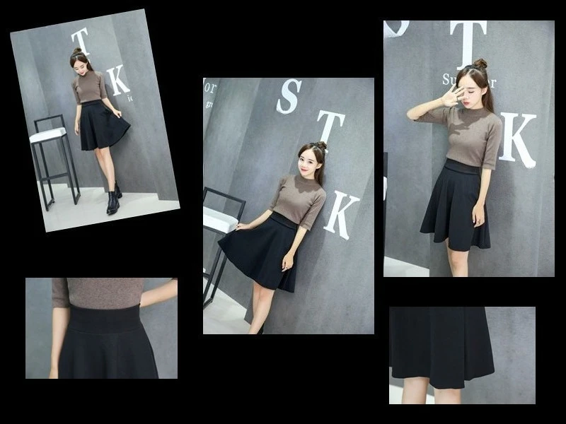55cm Long Skirt Women's High Waist Knee Sun Half Skirt Fashion Versatile Black Casual Clothing Fluffy Pleated Skirts No Shorts