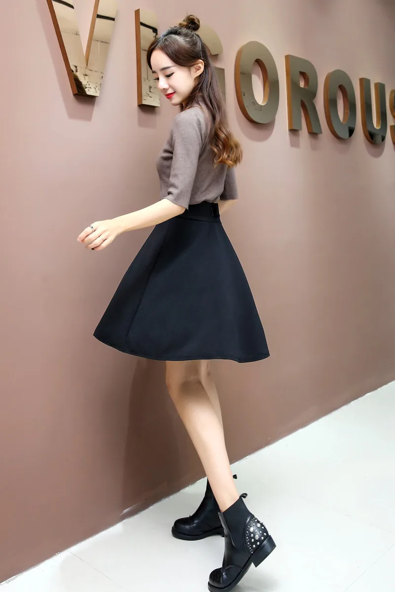 55cm Long Skirt Women's High Waist Knee Sun Half Skirt Fashion Versatile Black Casual Clothing Fluffy Pleated Skirts No Shorts