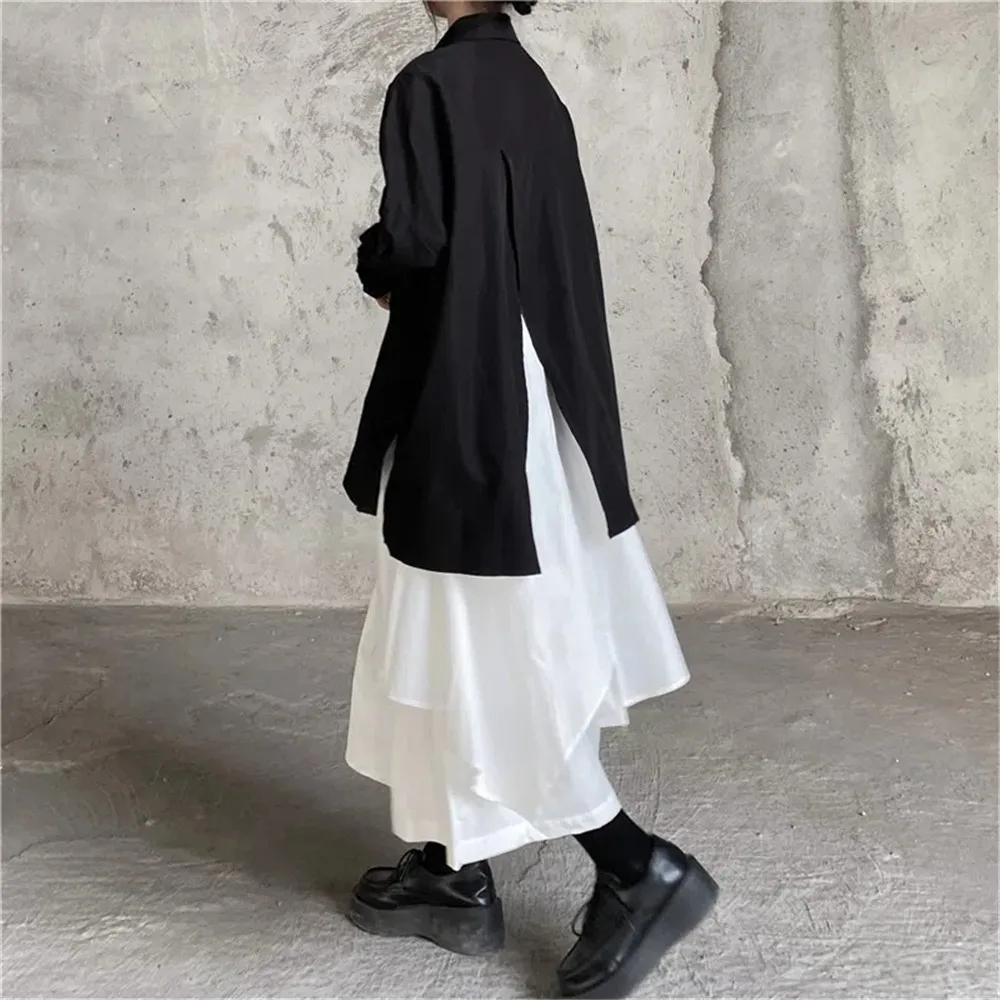 Gothic Frosty Irregular Skirts Pants Women High Waist Solid White Black Brown Long Pleated Skirts 2022 Korean Hip Hop Streetwear