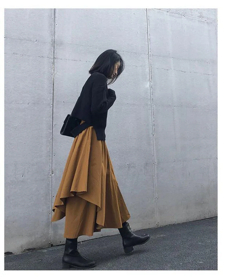 Black Skirts Woman Japanese Gothic Irregular High Waist Pleated Skirt Pants for Women Vintage Solid Cargo Skirts Female