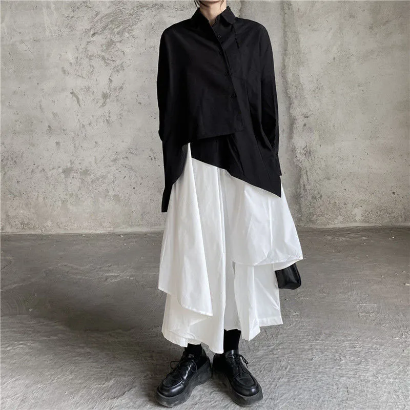 Black Skirts Woman Japanese Gothic Irregular High Waist Pleated Skirt Pants for Women Vintage Solid Cargo Skirts Female
