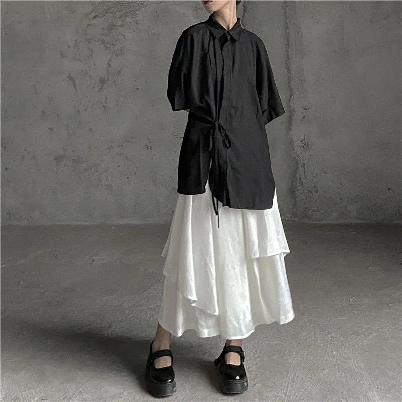 Black Skirts Woman Japanese Gothic Irregular High Waist Pleated Skirt Pants for Women Vintage Solid Cargo Skirts Female