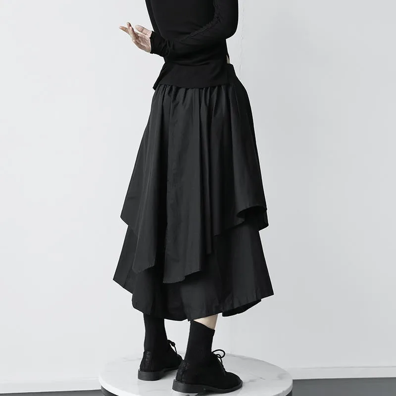 Black Skirts Woman Japanese Gothic Irregular High Waist Pleated Skirt Pants for Women Vintage Solid Cargo Skirts Female