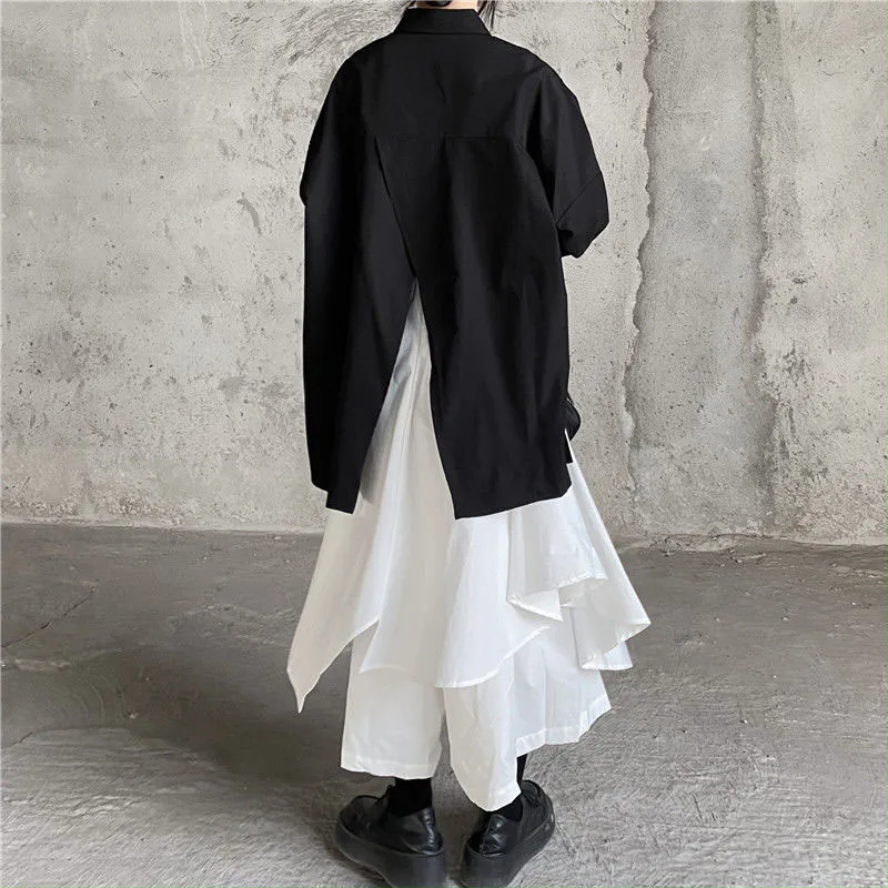 Black Skirts Woman Japanese Gothic Irregular High Waist Pleated Skirt Pants for Women Vintage Solid Cargo Skirts Female