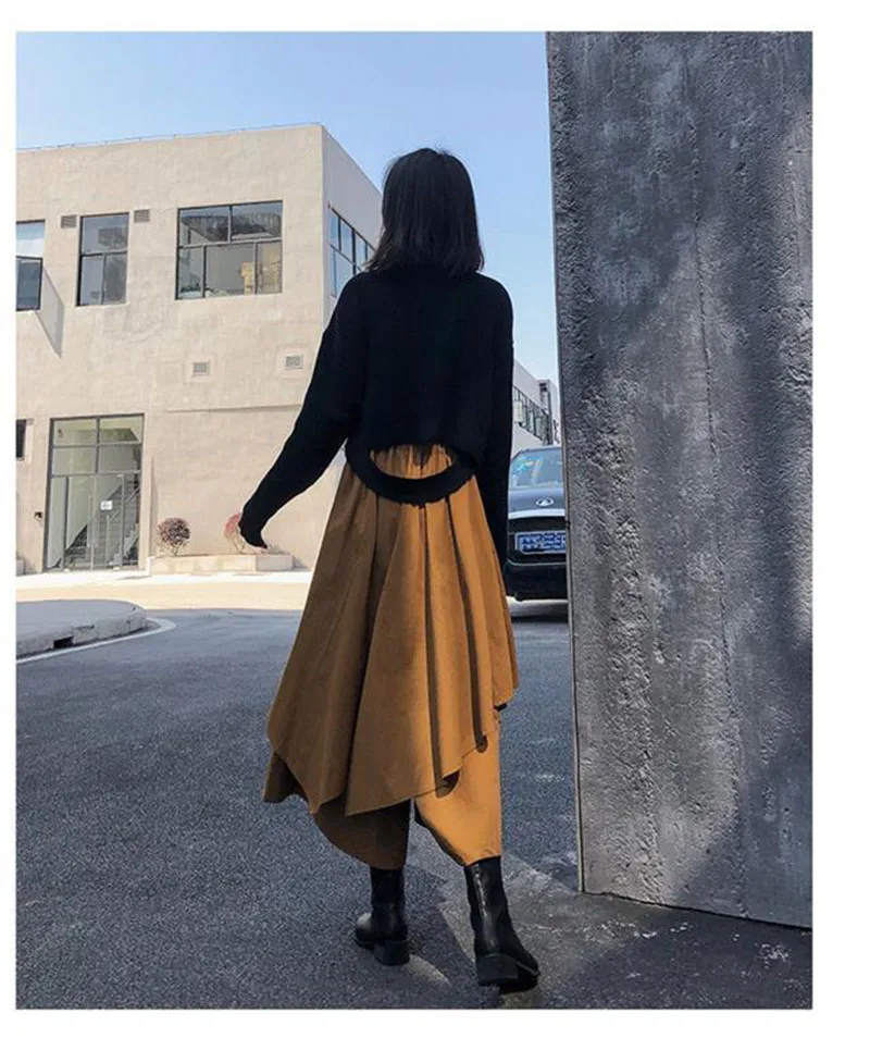 Black Skirts Woman Japanese Gothic Irregular High Waist Pleated Skirt Pants for Women Vintage Solid Cargo Skirts Female