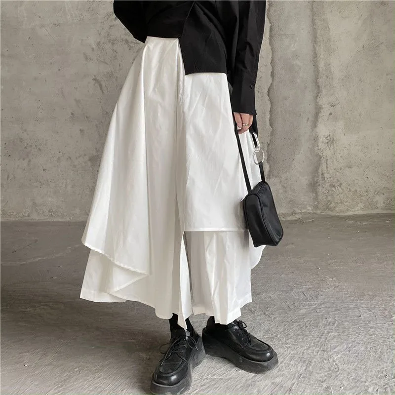 Black Skirts Woman Japanese Gothic Irregular High Waist Pleated Skirt Pants for Women Vintage Solid Cargo Skirts Female