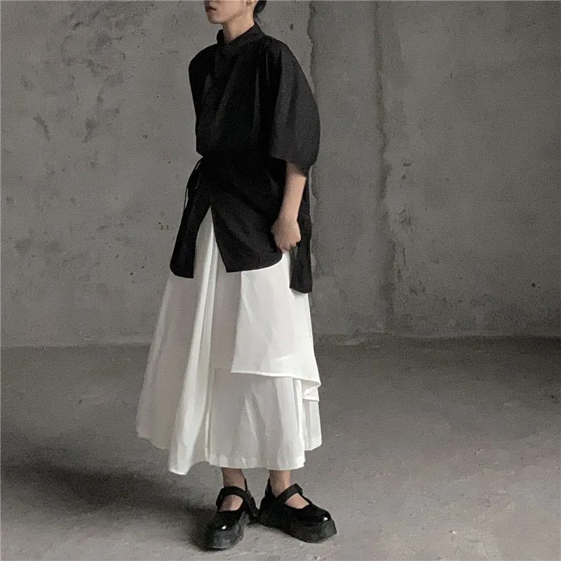 Black Skirts Woman Japanese Gothic Irregular High Waist Pleated Skirt Pants for Women Vintage Solid Cargo Skirts Female