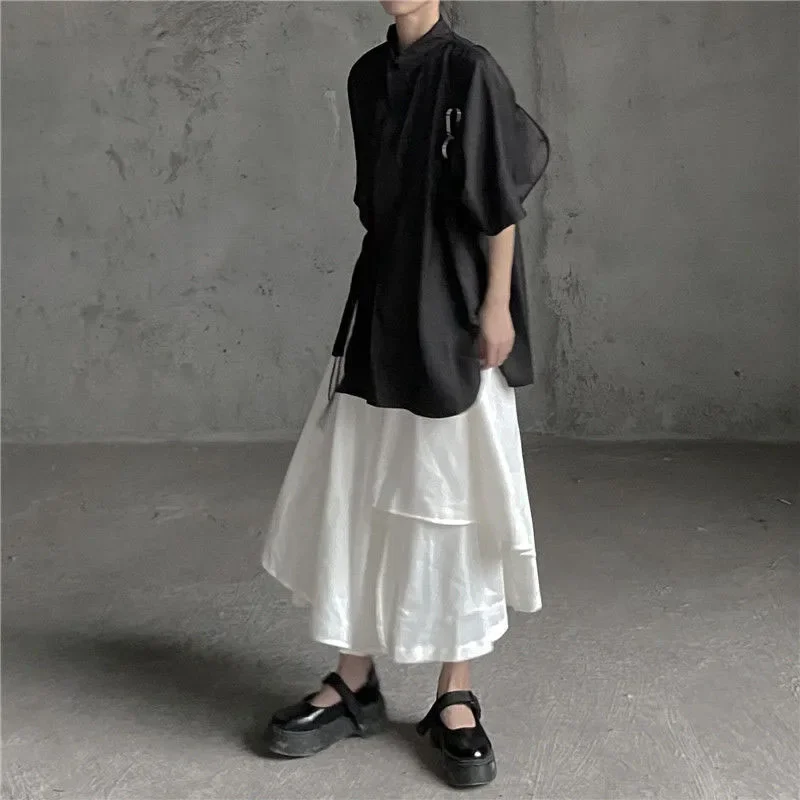 Black Skirts Woman Japanese Gothic Irregular High Waist Pleated Skirt Pants for Women Vintage Solid Cargo Skirts Female