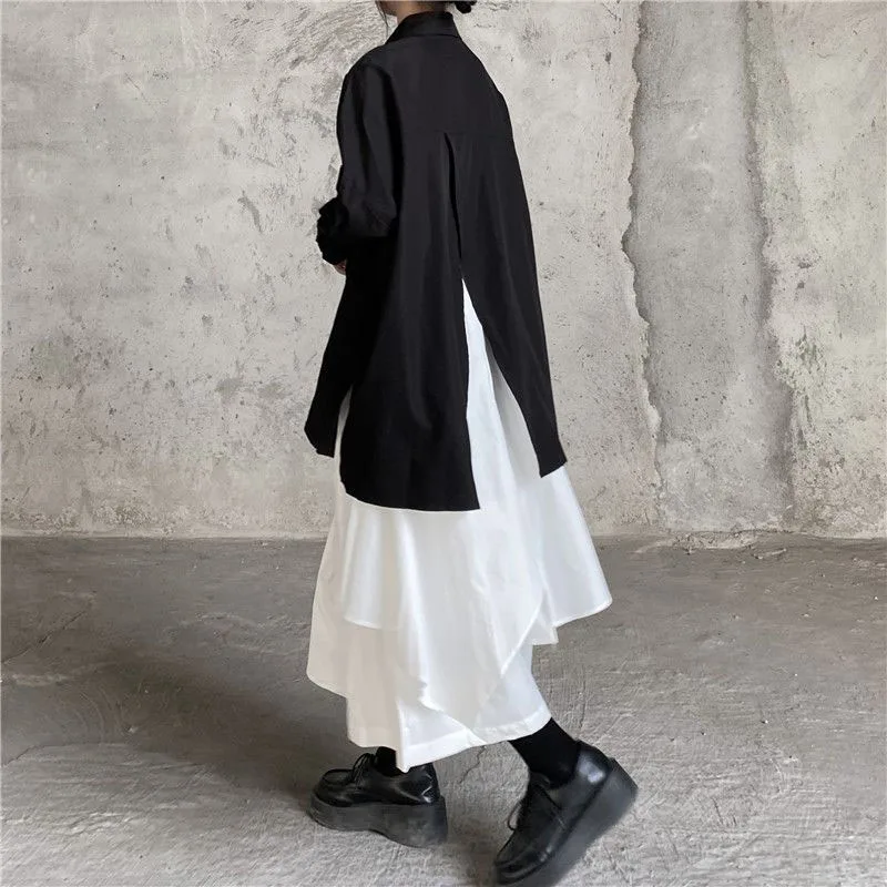 Black Skirts Woman Japanese Gothic Irregular High Waist Pleated Skirt Pants for Women Vintage Solid Cargo Skirts Female