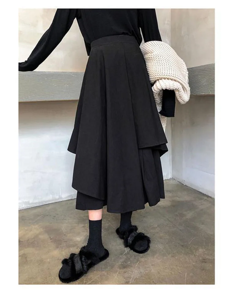 Black Skirts Woman Japanese Gothic Irregular High Waist Pleated Skirt Pants for Women Vintage Solid Cargo Skirts Female