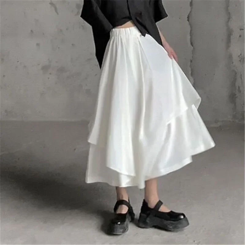 Black Skirts Woman Japanese Gothic Irregular High Waist Pleated Skirt Pants for Women Vintage Solid Cargo Skirts Female