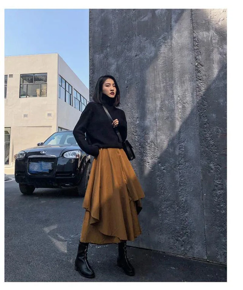 Black Skirts Woman Japanese Gothic Irregular High Waist Pleated Skirt Pants for Women Vintage Solid Cargo Skirts Female