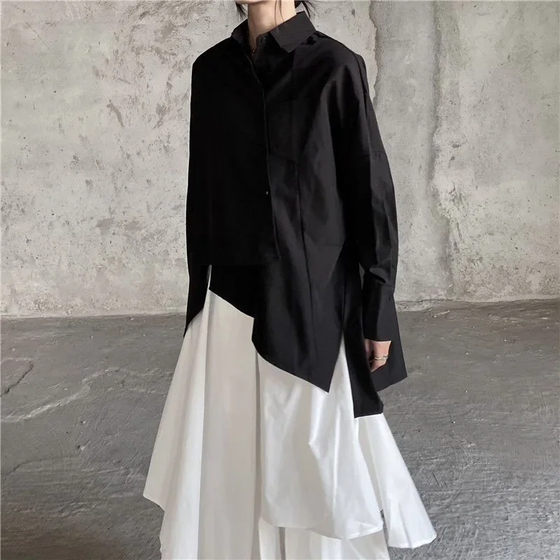 Black Skirts Woman Japanese Gothic Irregular High Waist Pleated Skirt Pants for Women Vintage Solid Cargo Skirts Female