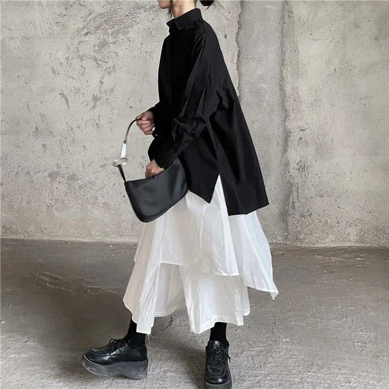 Black Skirts Woman Japanese Gothic Irregular High Waist Pleated Skirt Pants for Women Vintage Solid Cargo Skirts Female