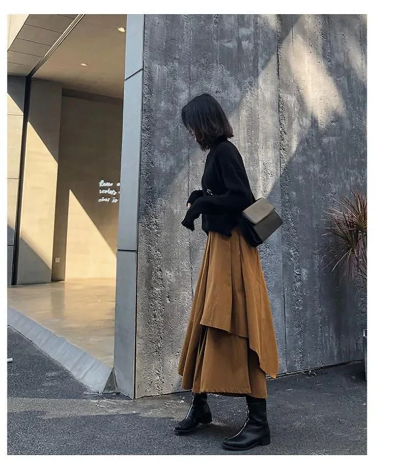 Black Skirts Woman Japanese Gothic Irregular High Waist Pleated Skirt Pants for Women Vintage Solid Cargo Skirts Female