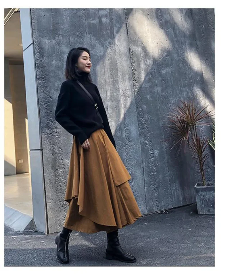 Black Skirts Woman Japanese Gothic Irregular High Waist Pleated Skirt Pants for Women Vintage Solid Cargo Skirts Female