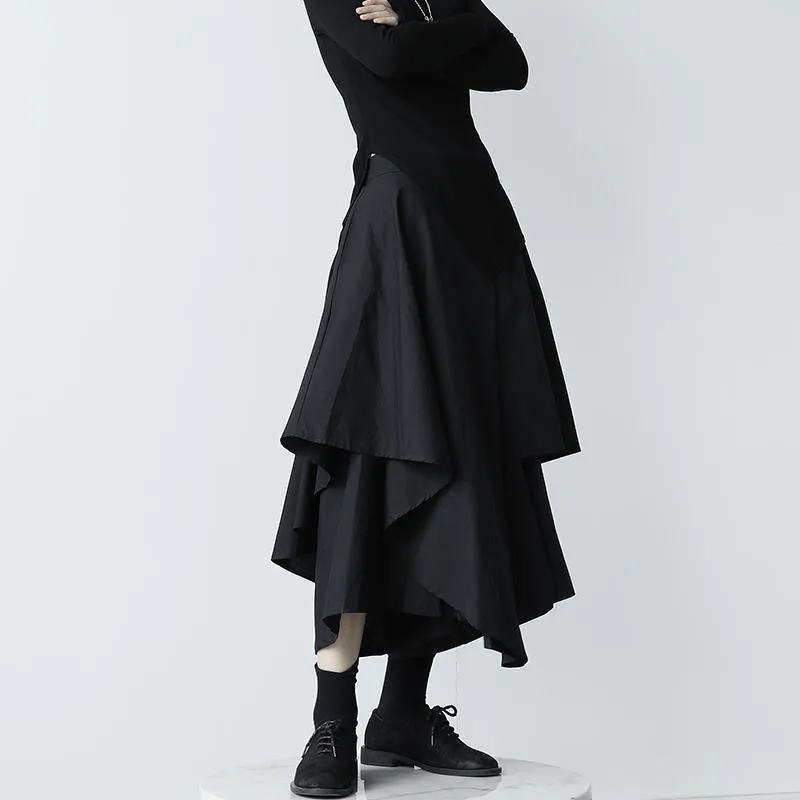 Black Skirts Woman Japanese Gothic Irregular High Waist Pleated Skirt Pants for Women Vintage Solid Cargo Skirts Female