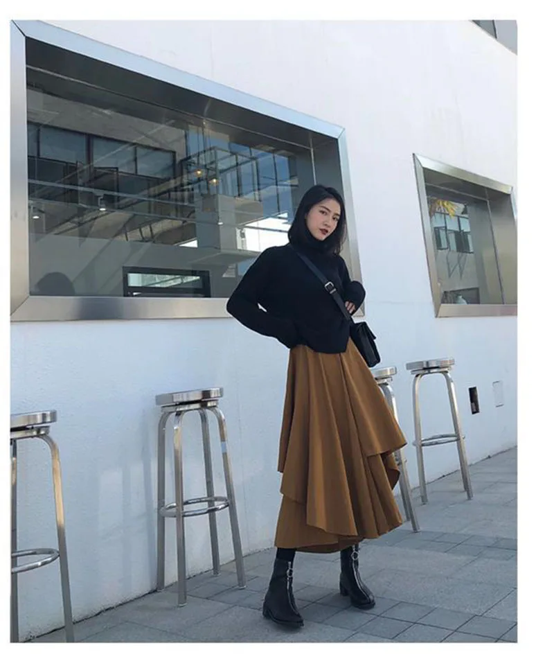 Black Skirts Woman Japanese Gothic Irregular High Waist Pleated Skirt Pants for Women Vintage Solid Cargo Skirts Female