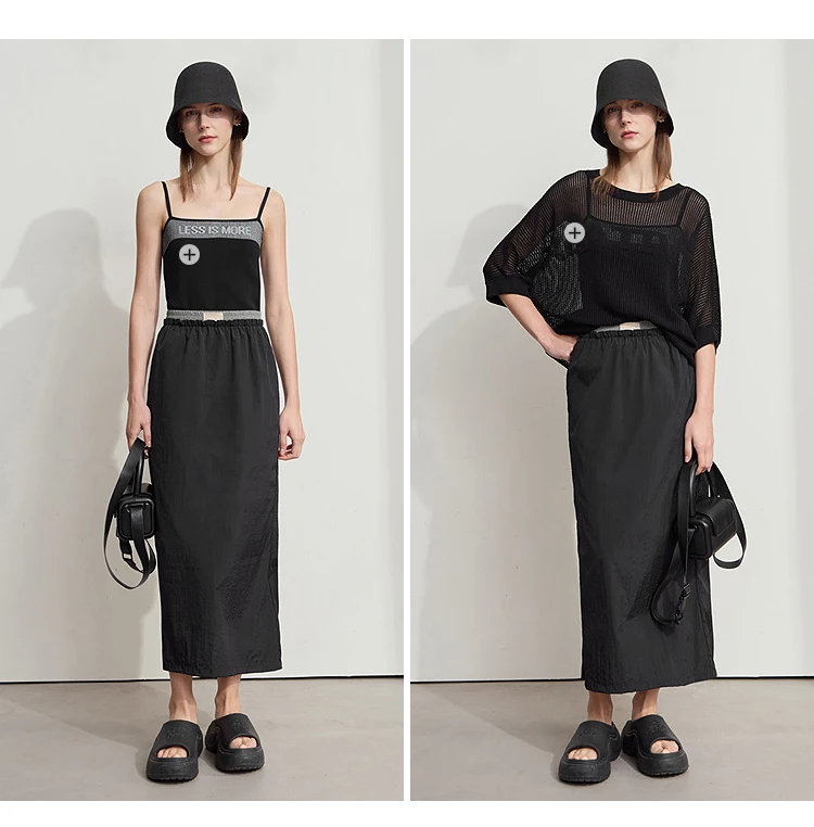 AMII Office Lady Summer Skirt for Women New 2025 Solid Sunscreen Straight Thin Mid Length Skirts Female Fashion Casual 12542033