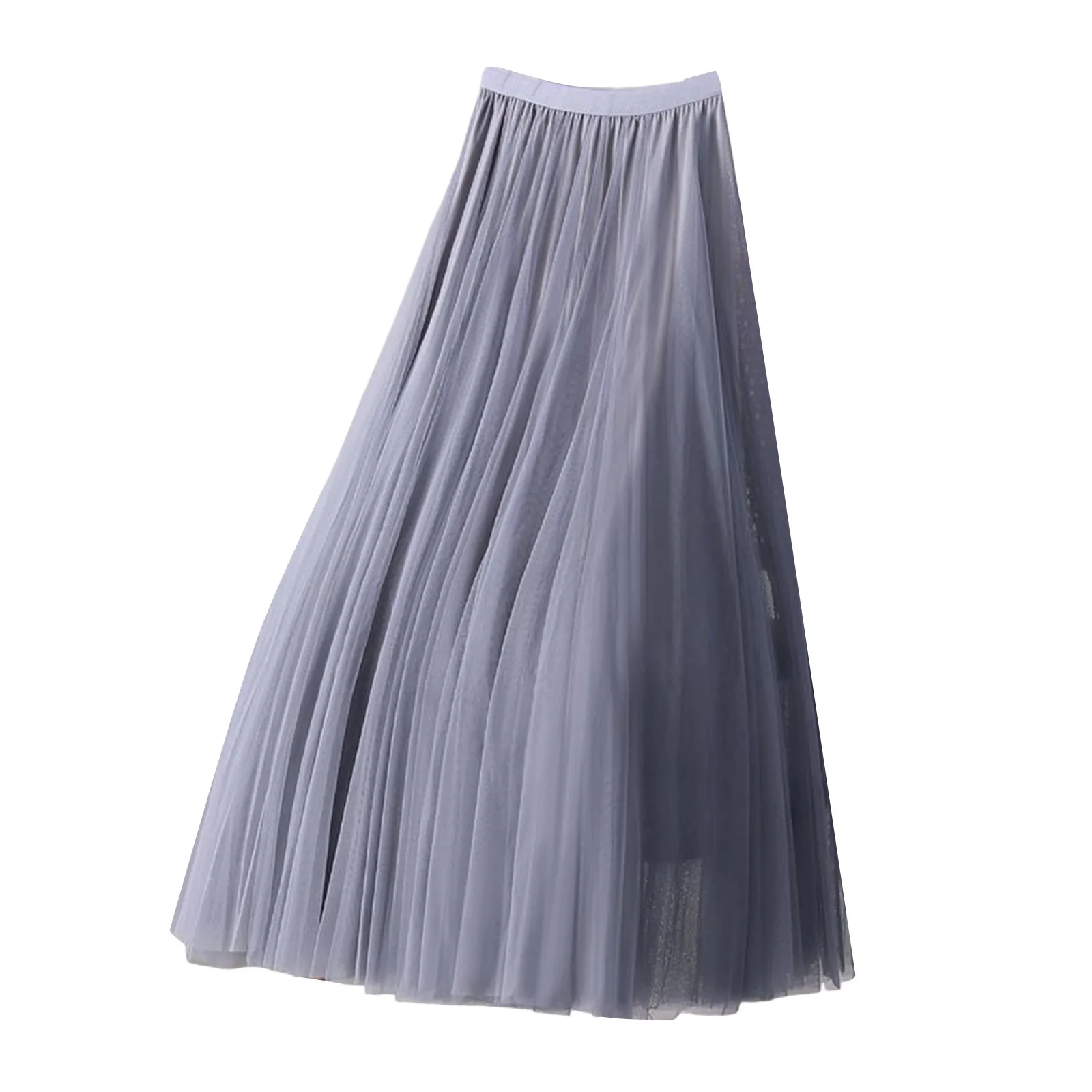 Elegant Tulle Skirts For Women High Waist Mesh Pleated Skirt Korean Fashion Elastic Waist All Match A Line Skirts Faldas