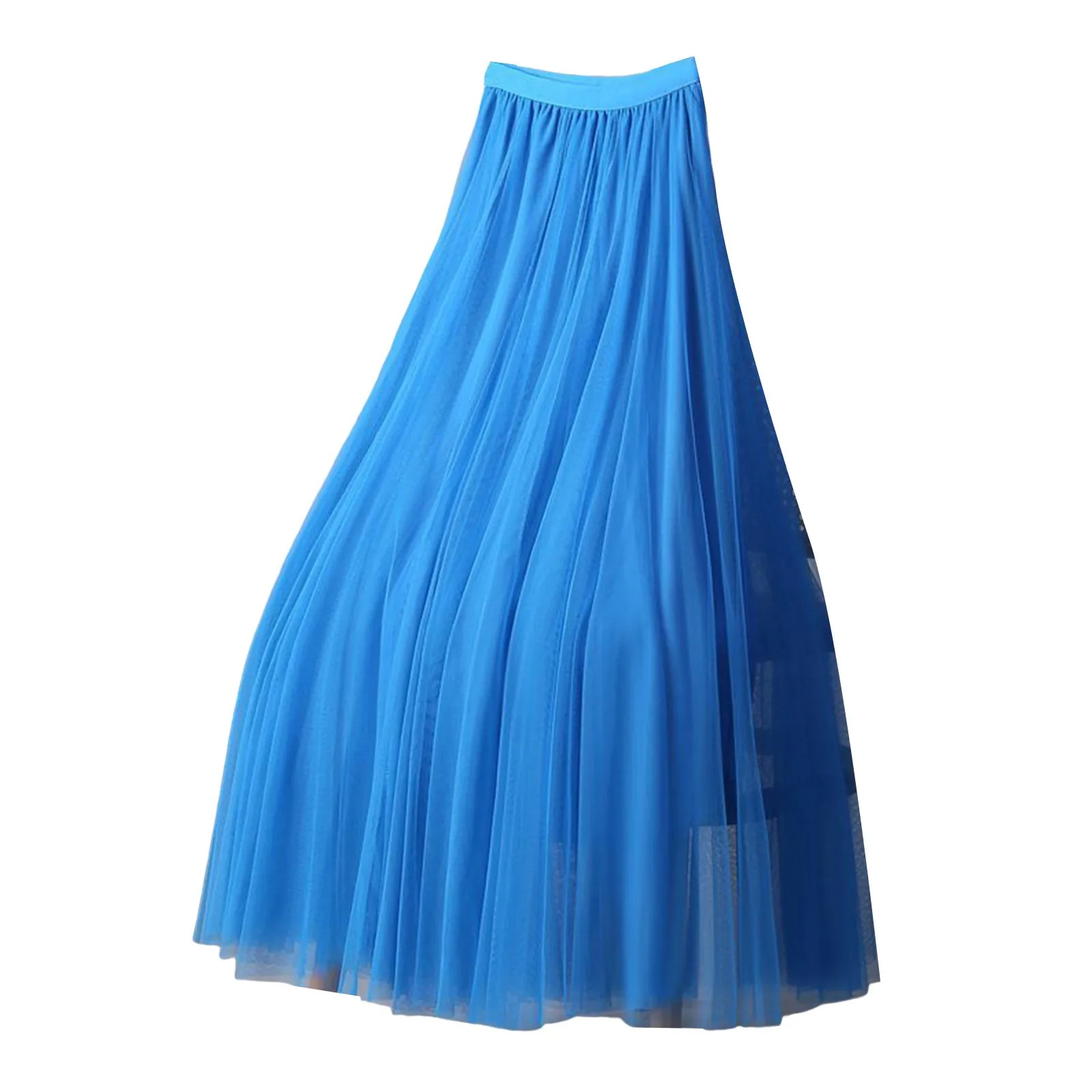 Elegant Tulle Skirts For Women High Waist Mesh Pleated Skirt Korean Fashion Elastic Waist All Match A Line Skirts Faldas