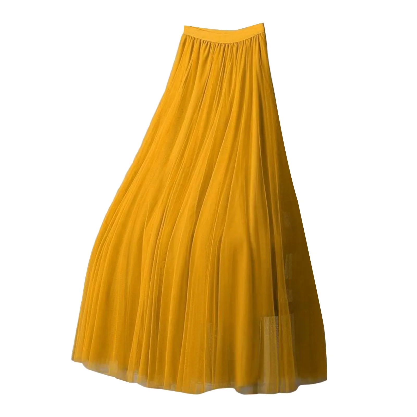 Elegant Tulle Skirts For Women High Waist Mesh Pleated Skirt Korean Fashion Elastic Waist All Match A Line Skirts Faldas