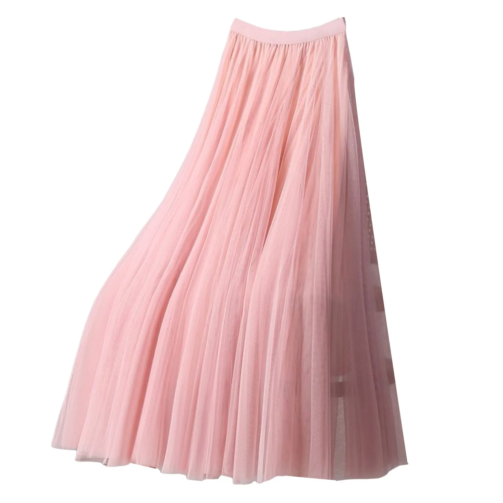 Elegant Tulle Skirts For Women High Waist Mesh Pleated Skirt Korean Fashion Elastic Waist All Match A Line Skirts Faldas